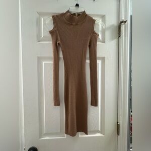 Elegant Tan Ribbed Knit Dress